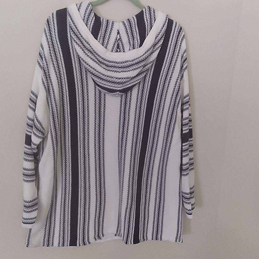 Chaps Nautical Baja Style Ho‎ Blue White Striped Sweater Coastal Fisherman
